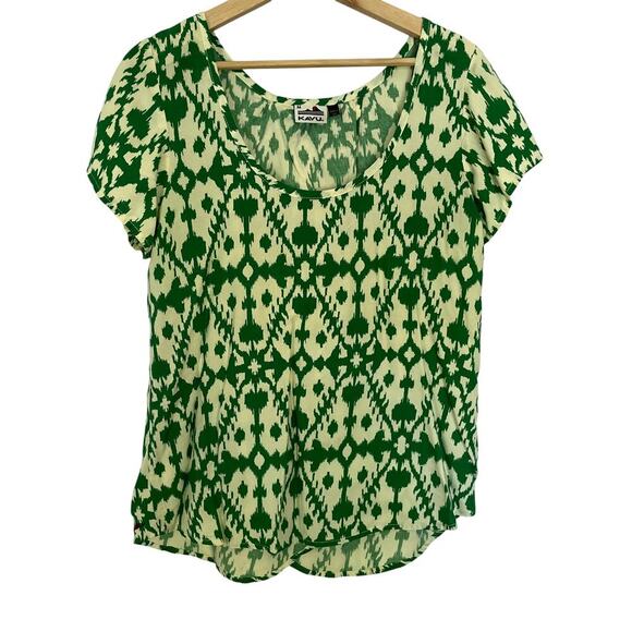 Kavu Tops - Kavu green yellow short sleeved summer blouse women's size medium crossover back